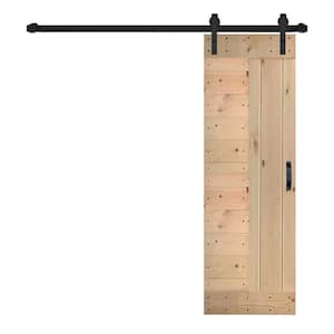 L Series 28 in. x 84 in. Unfinished Solid Wood Sliding Barn Door with Hardware Kit - Assembly Needed
