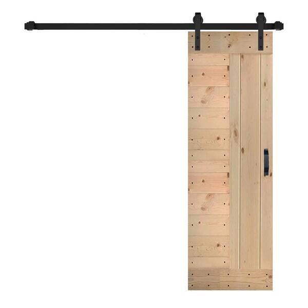 ISLIFE L Series 28 in. x 84 in. Unfinished Solid Wood Sliding Barn Door with Hardware Kit - Assembly Needed