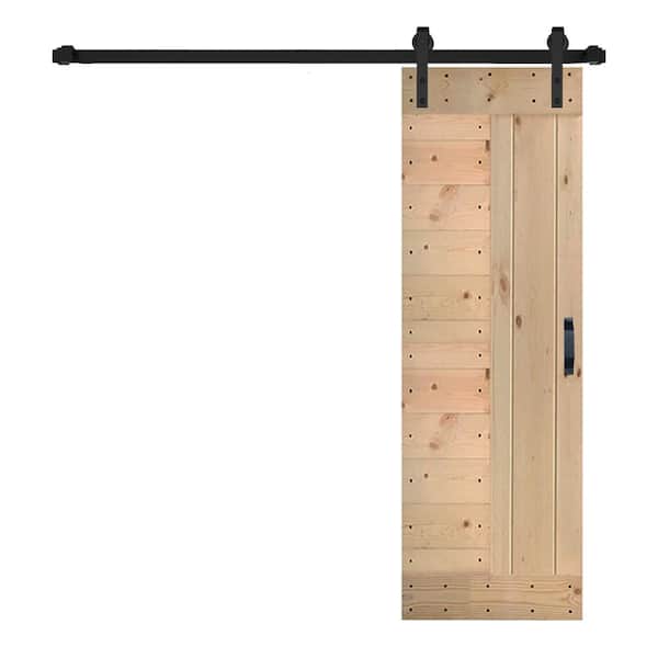 ISLIFE L Series 30 in. x 84 in. Unfinished Solid Wood Sliding Barn Door