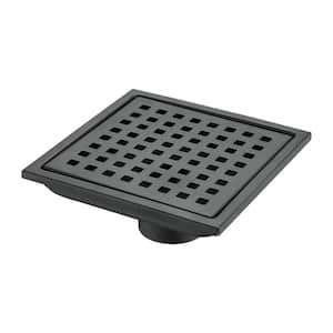 6 in. Stainless Steel Square Shower Floor Drain with Strainer in Matte Black