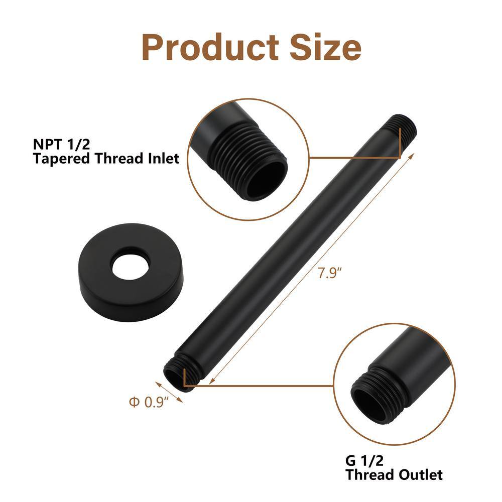 Matte Black 8-Inch Ceiling Mounted Shower Arm