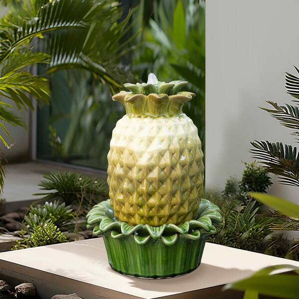 LuxenHome Pineapple Ceramic 17 in. H Tabletop Fountain