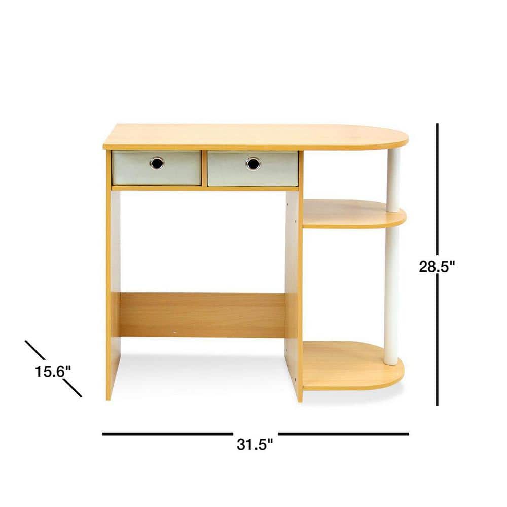 Beech and Ivory Compact Computer Desk with Drawers