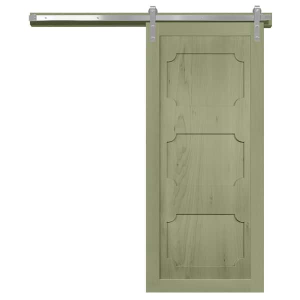VeryCustom 42 in. x 84 in. The Harlow III Rain Tree Wood Sliding Barn Door with Hardware Kit in Stainless Steel