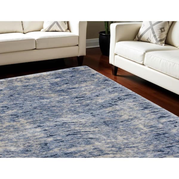 7 ft. x 9 ft. Light Blue Navy Blue and Beige Abstract Shag Area Rug