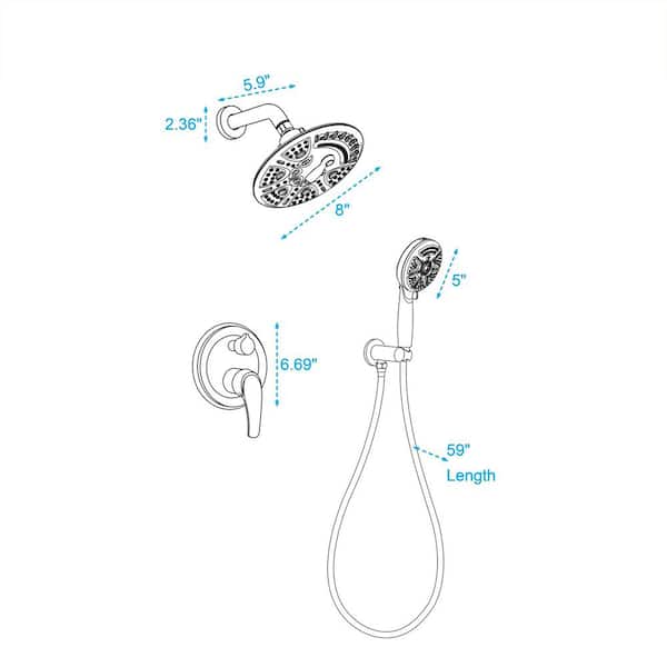 9-Spray Patterns with 2.5GPM Round 8 in. Wall Mounted Rain Dual Shower Heads and Handheld in Brushed Nickel