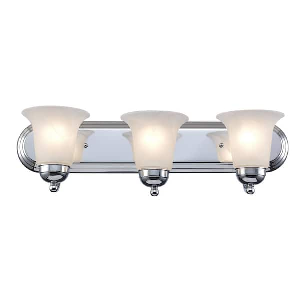 Bel Air Lighting Cabernet Collection 24 in. 3-Light Polished Chrome Bathroom Vanity Light Fixture with White Marbleized Shade