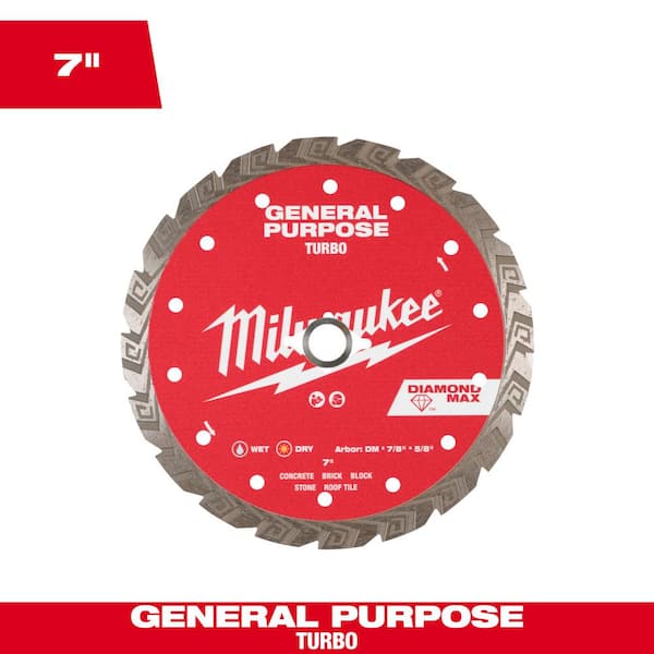 Milwaukee 7in DIAMOND MAX Turbo Diamond Blade for General Purpose Cutting