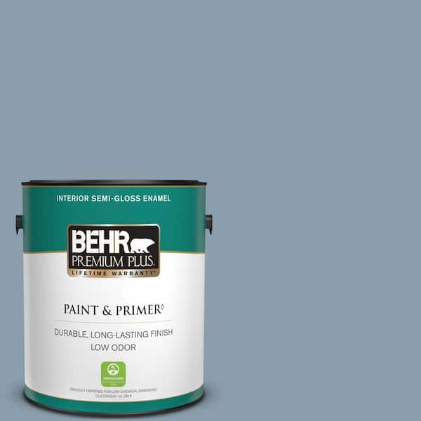 BEHR PREMIUM PLUS 1 gal. #ICC-65 Relaxing Blue Semi-Gloss Enamel Low Odor Interior Paint & Primer