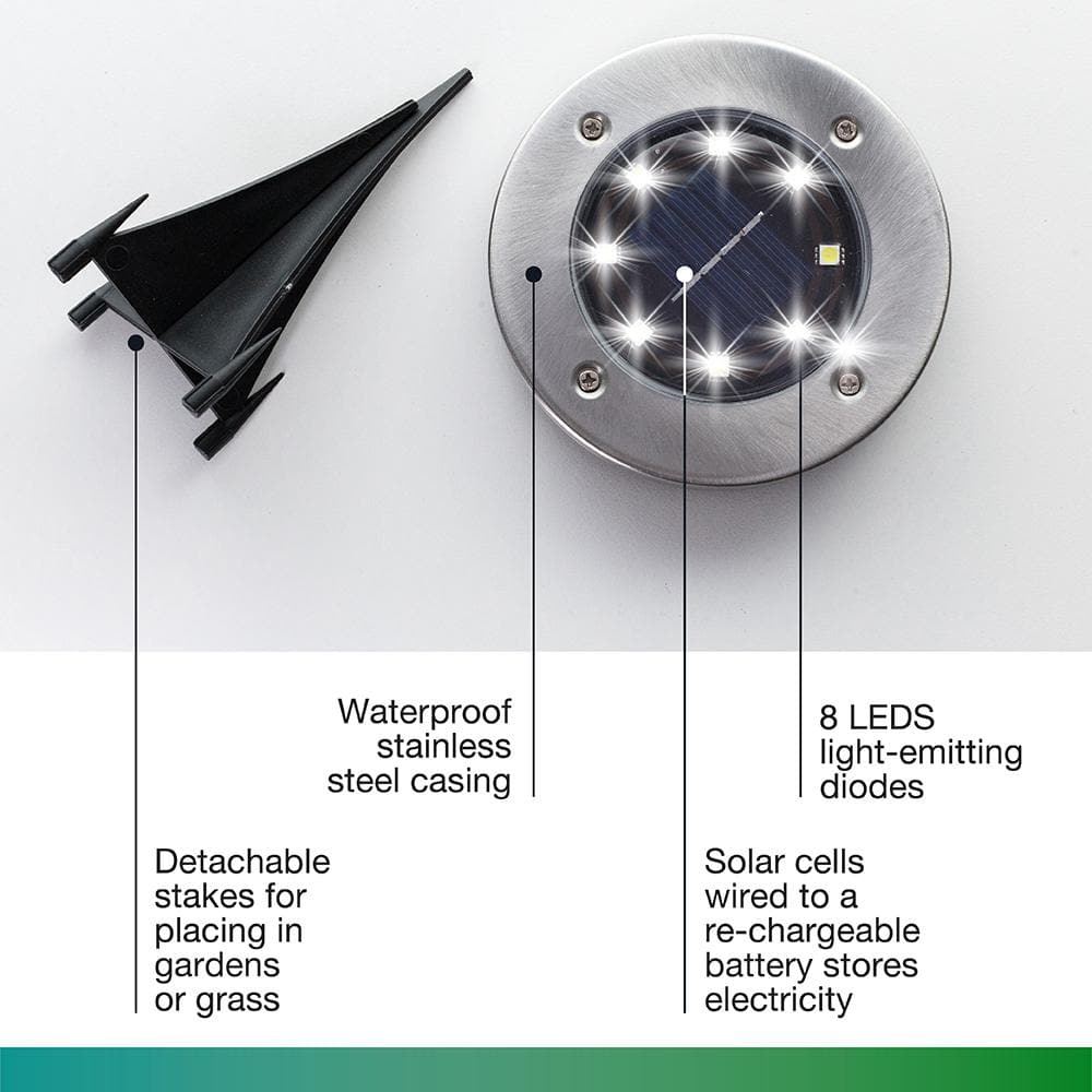 Stainless Steel Solar Powered Swivel LED Pathway Lights, 8-Pack