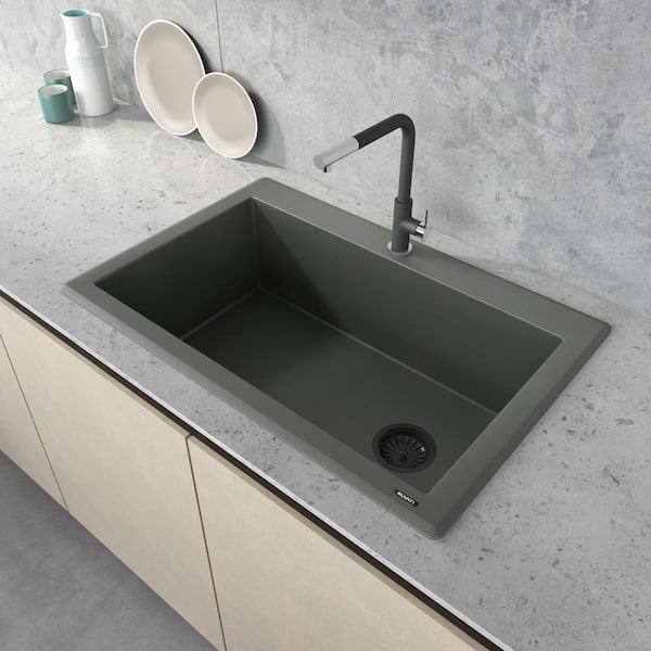 EpiGranite 33 in. Drop-in Single Bowl Kitchen Sink in Juniper Green Granite Quartz Composite