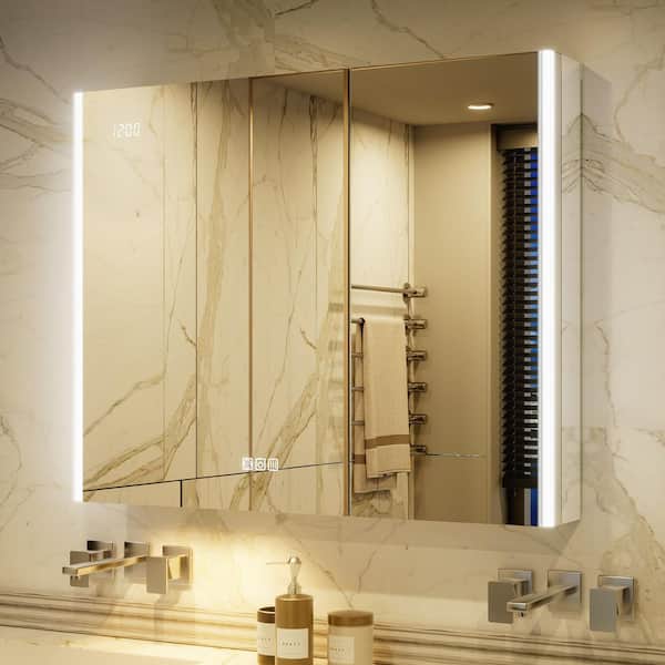 Aura 36 in.W x 30 in.H Rectangular Aluminum Surface/Recessed Wall Medicine Cabinet with Mirror,Light(With side mirror)