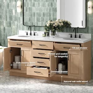 Hepburn 72.25 in. W x 22 in. D x 36 in. H Double Sink Bath Vanity in Oak with Carrara White Quartz Top