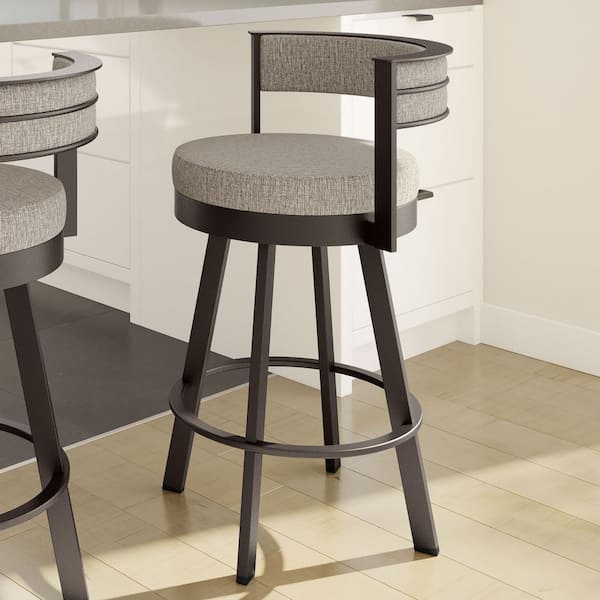Amisco Browser 30 in. Beige Polyester Dark Brown Metal Swivel Bar Stool