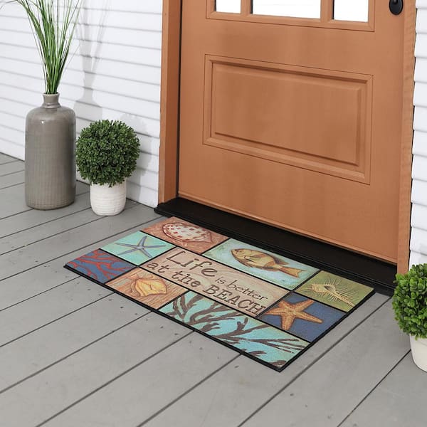 Patchwork Sand and Surf 18 in. x 30 in. Recycled Rubber Door Mat
