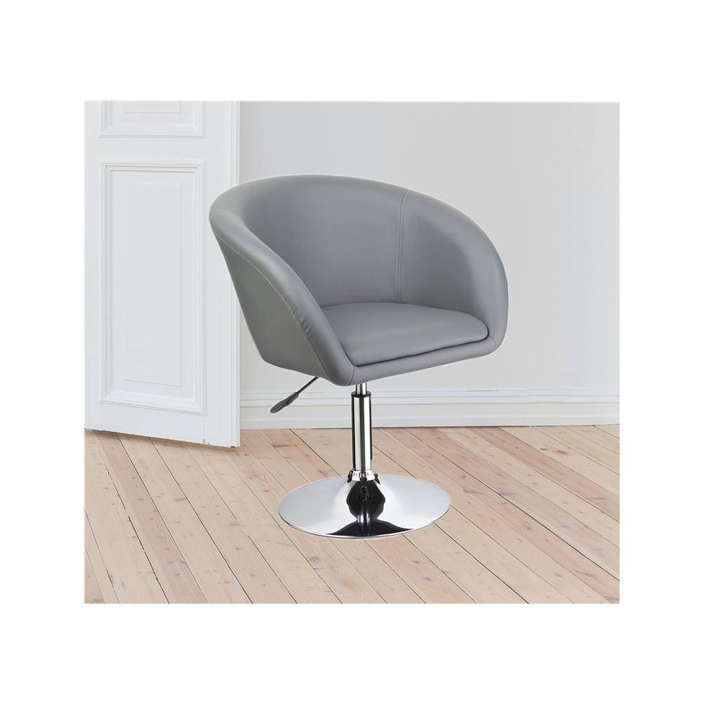 Gray Faux Leather Swivel Barrel Chair with Chrome Base