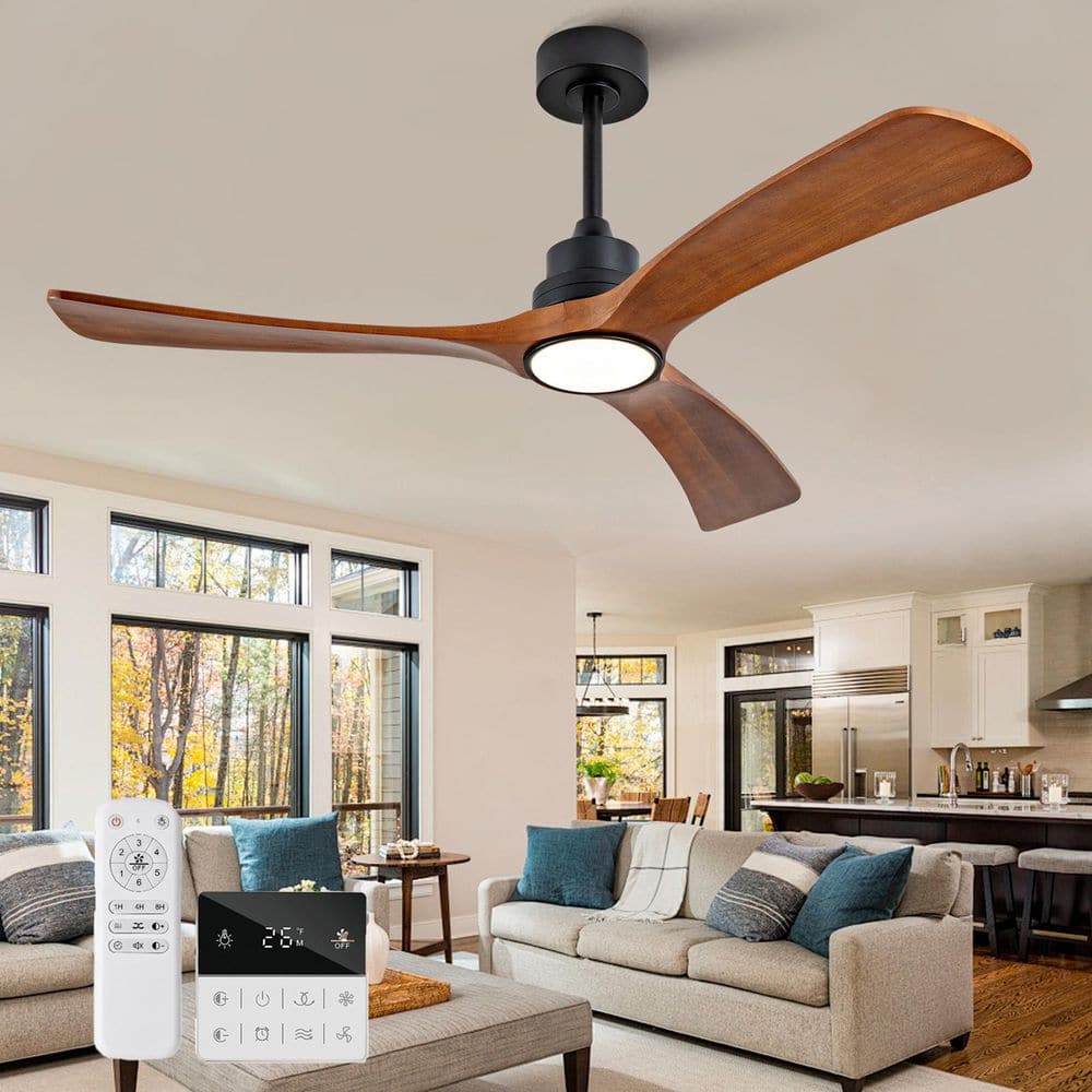 52 in. Black Standard Indoor/Outdoor Ceiling Fan with Lights and Remote, 3 Solid Wood Blade, Downroad Mount for Bedroom price history on PriceWatchPro