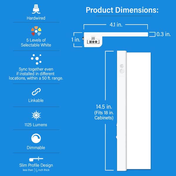 14.5 in (Fits 18 in. Cabinet) Direct Wire Integrated LED White Linkable Onesync Under Cabinet Light Color Change(4-Pack)
