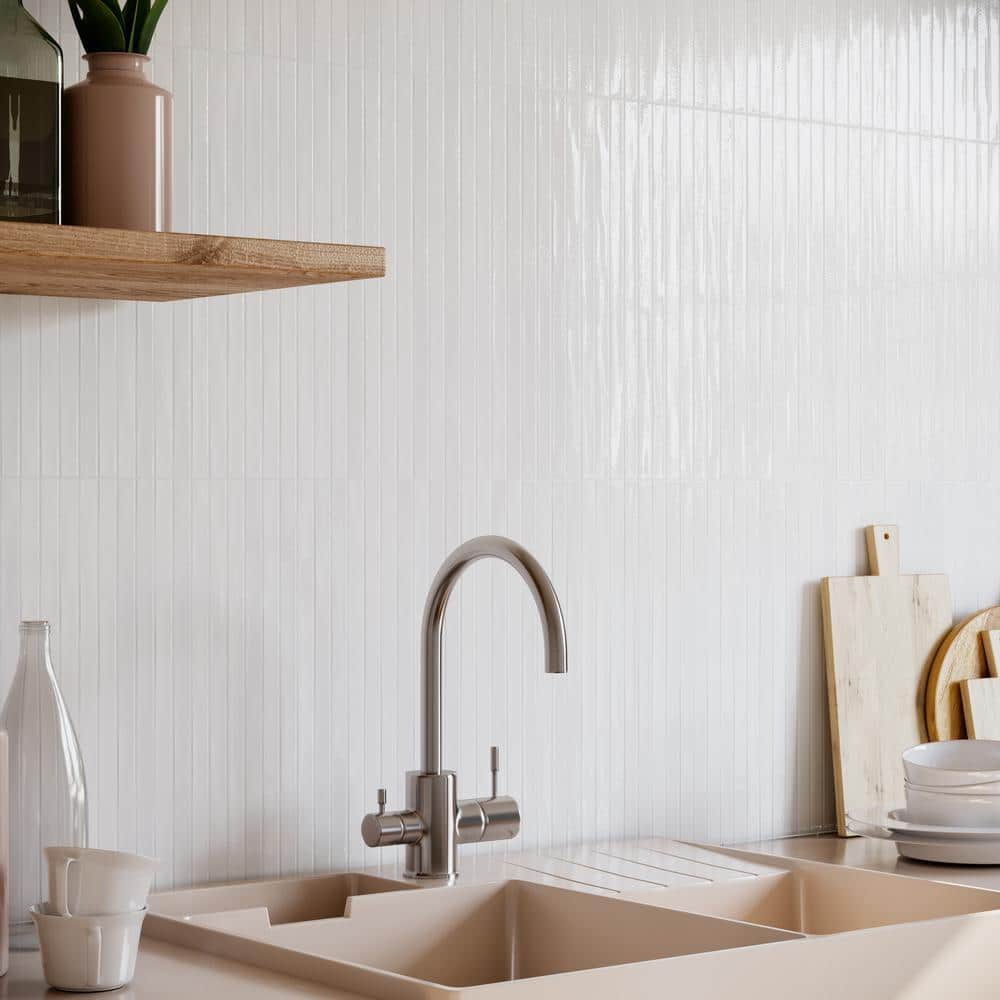 Blanco White Glossy Ceramic Elongated Subway Mosaic Wall Tile