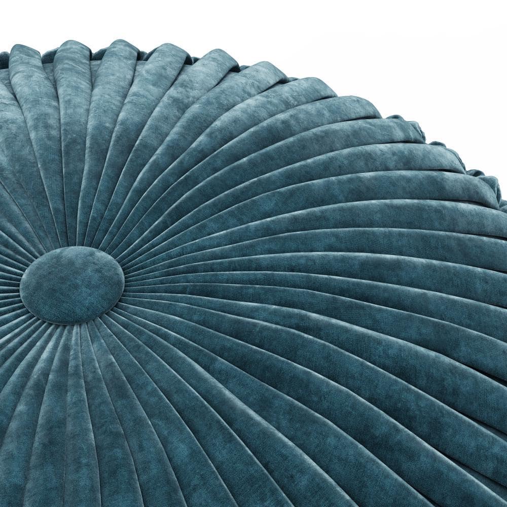 Teal Velvet Tufted Round Pouf Ottoman