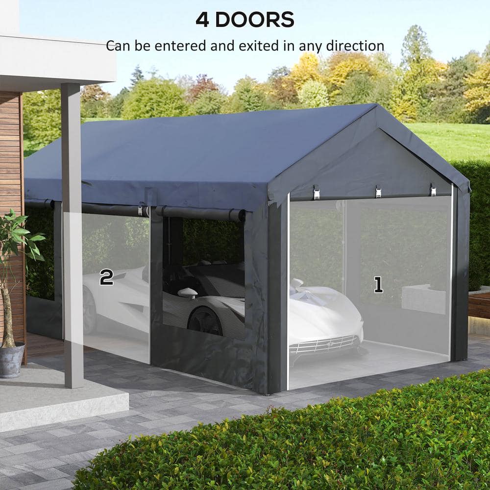 10' x 20' Gray Metal Portable Carport with Windows