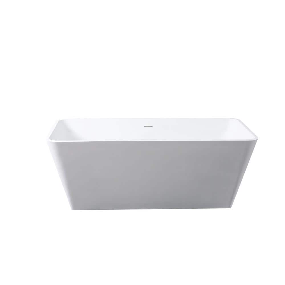 Tesoro 59 in. Solid Surface Flatbottom Freestanding Bathtub in Matte White 