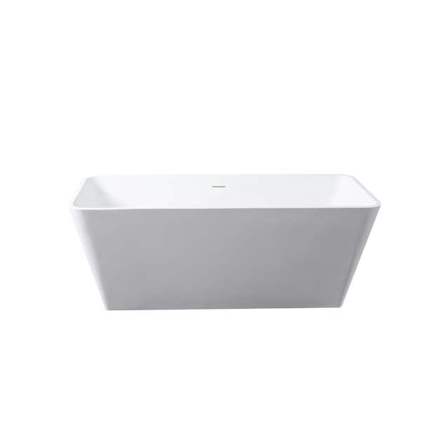 Dyconn Tesoro 59 in. Solid Surface Flatbottom Freestanding Bathtub in Matte White with Overflow