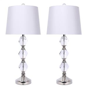 29.5 in. Crystal Table Lamp with Polished Nickel Accents and Light Grey Silk-Like Shade (2-Pack)
