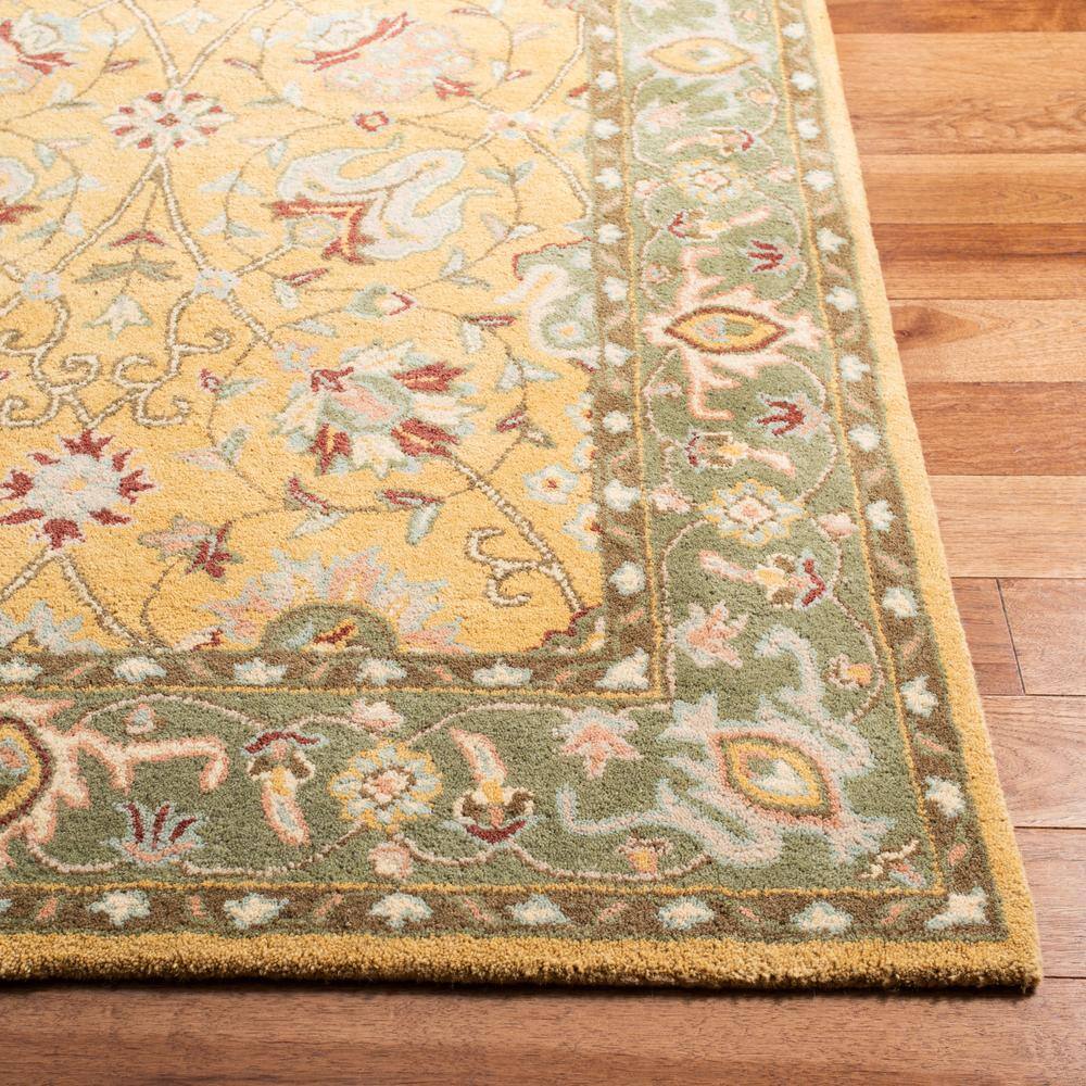 Antiquity Gold and Green Hand-Tufted Wool Runner Rug