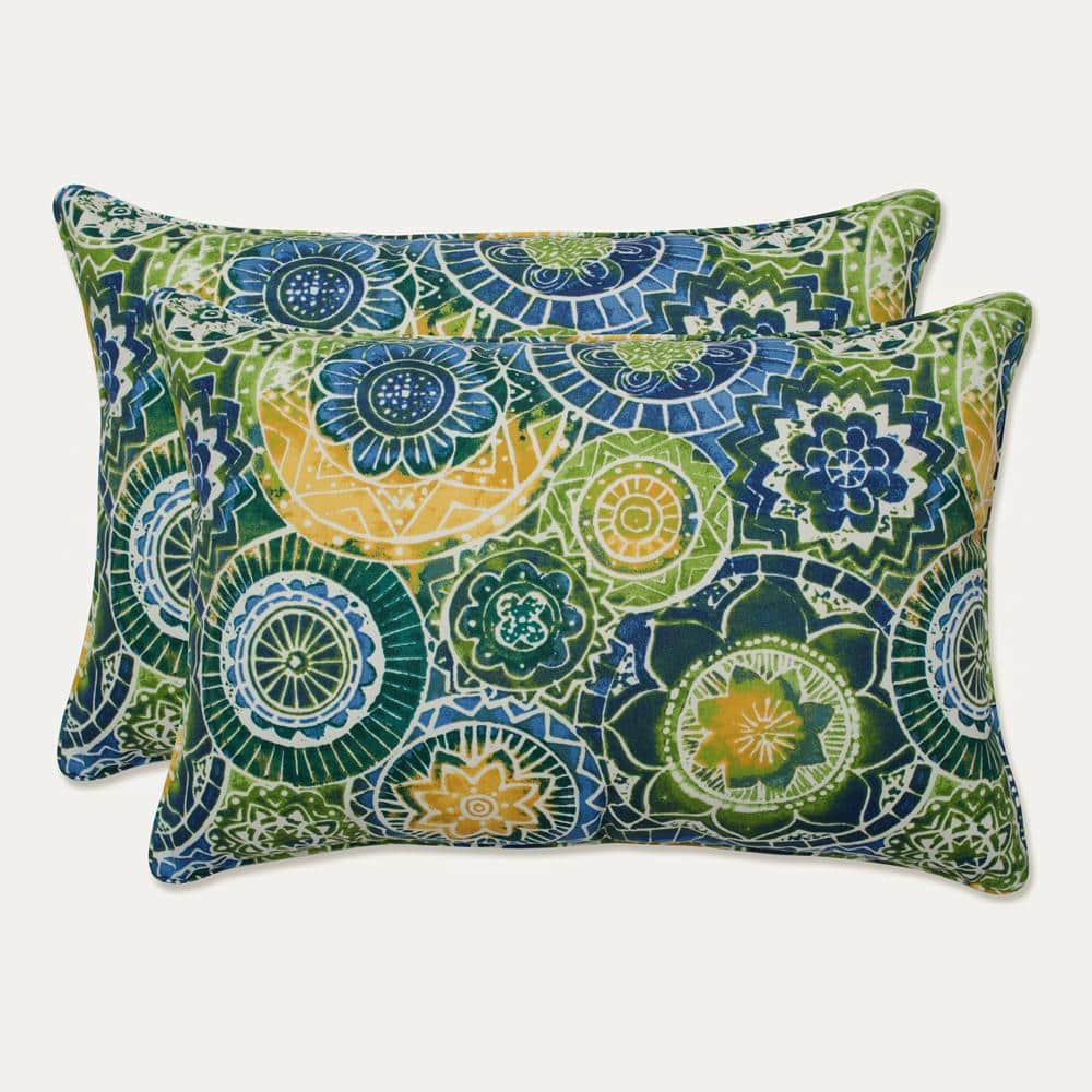 Blue and Green Mandala Outdoor Lumbar Pillow Set