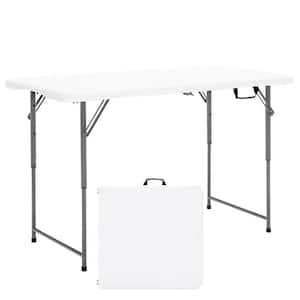 Folding Metal Table Portable Bi-Fold Picnic Dining Table with 3-Level Height Adjustment