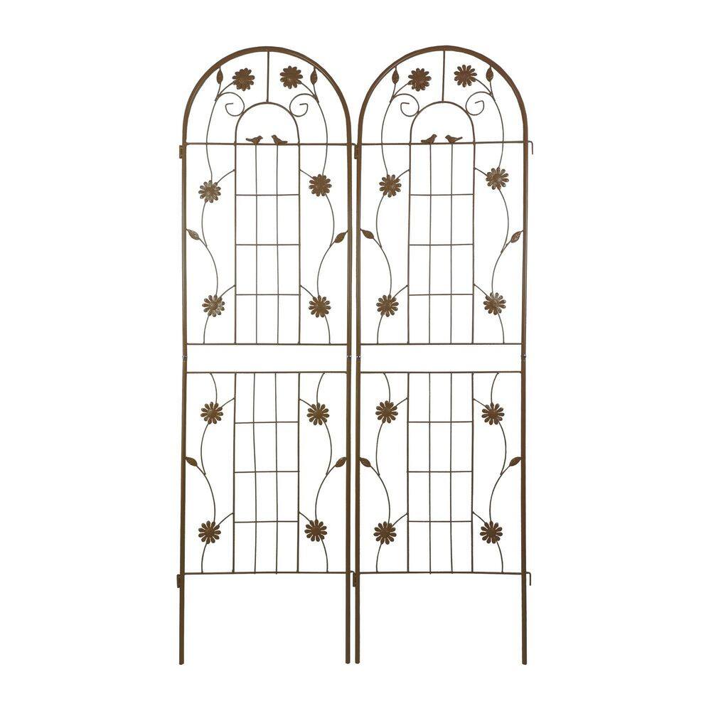 2 Pack 71 in. x 19.7 in. Brown Iron Bird and Flower Deco Rustproof Garden Trellis for Climbing Plants Flower Support price history on PriceWatchPro