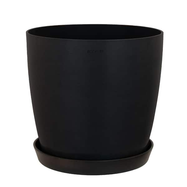 O ECOPOTS BY TPC Miami 10 in. Dark Gray Premium Sustainable Plastic Planter with Saucer