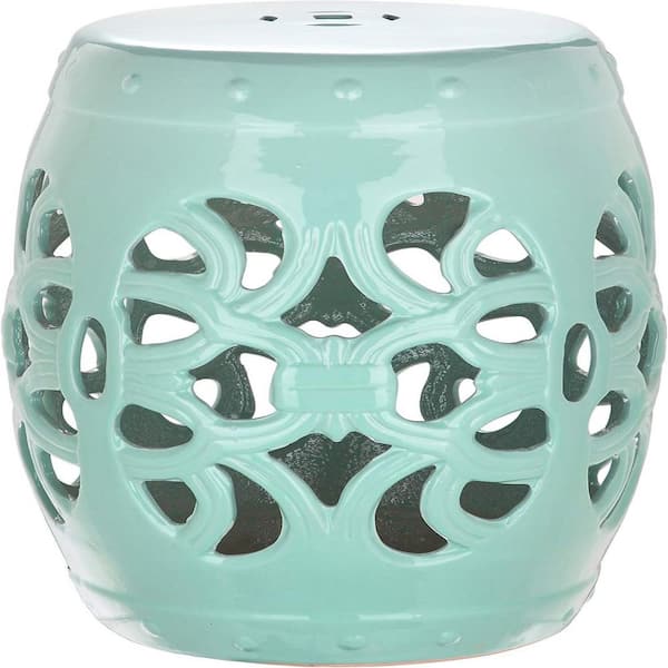 Indoor/Outdoor Ceramic Drum Garden Stool, Classic, Patio, Garden Room, Blue