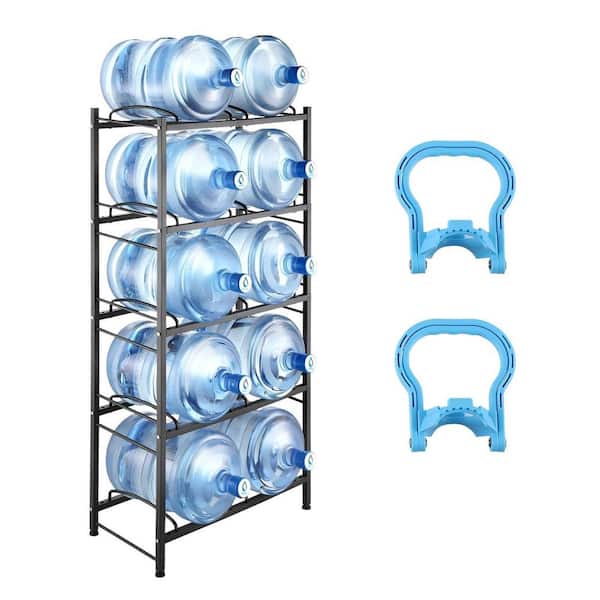 5-Tier Heavy Duty Water Jug Holder, 5 gal. Water Bottle Holder for Kitchen, Office, Living Room, Black