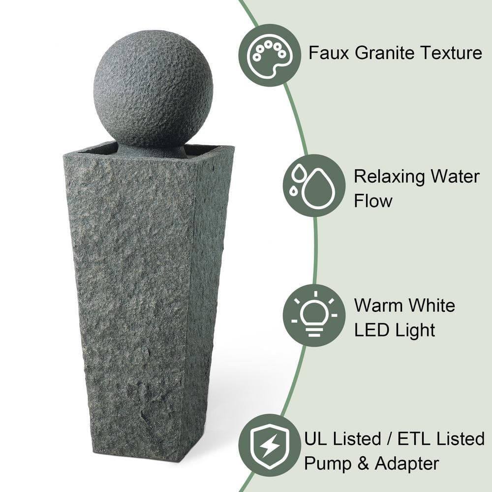 Modern Gray Polyresin Pedestal Fountain with LED Light