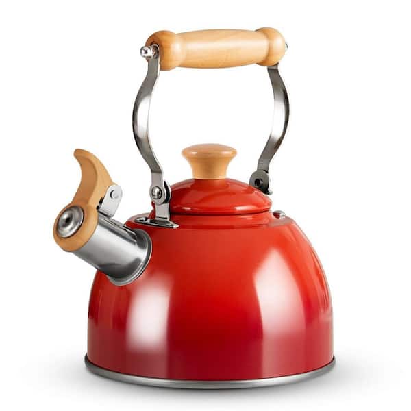 7-Cup Red Stainless Steel Stovetop Whistling Tea Kettle with Pour Spout and Cool Touch Ergonomic Handle