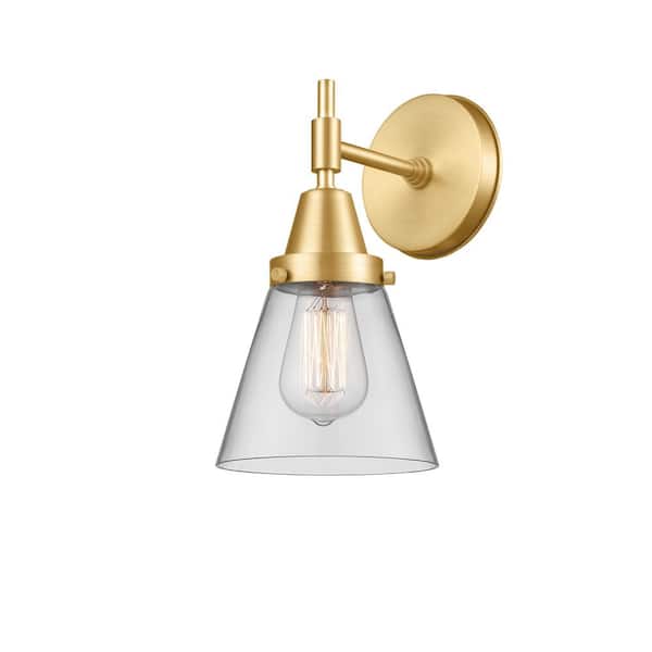 Innovations Cone 1-Light Satin Gold, Clear Wall Sconce with Clear Glass Shade