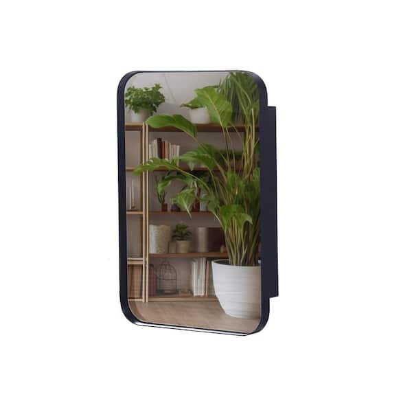 Adjustable Shelves 16 in. W x 24 in. H Rectangular Matte Black Metal Medicine Cabinet with Mirror