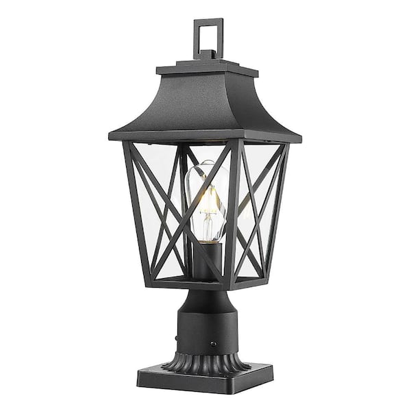 1-Light Black Aluminum Hardwired Outdoor Weather Resistant Post Light with No Bulb included, Pier Mount Base (2-Pack)