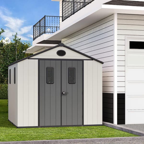 8 ft. x 8 ft. Durable Resin Shed Garden Outdoor Storage Shed withFloor and Sloping Roof
