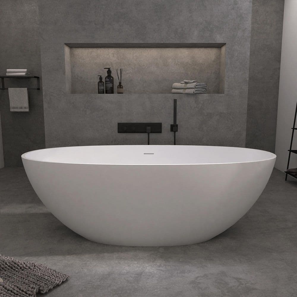 Dul 65 in. x 29.5 in. Solid Surface Stone Resin Flatbottom Freestanding Soaking Bathtub with Center Drain in Matte White price history on PriceWatchPro