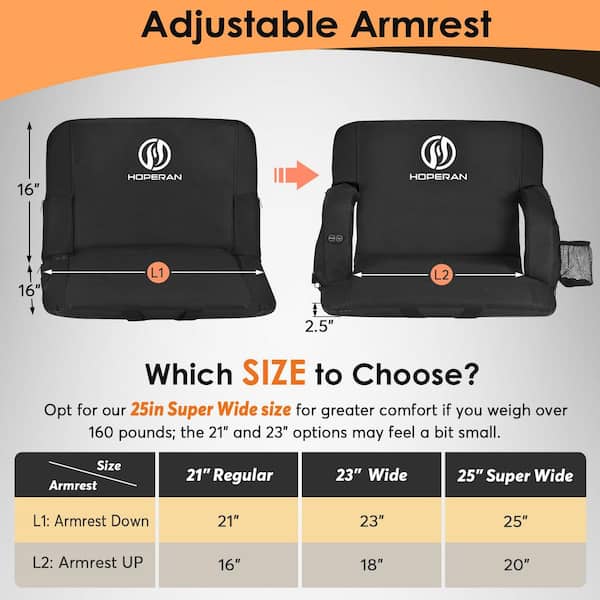 Black 23 in.W Heated Stadium Seats for Bleachers with 20000mAh Power Bank Included Stadium Seating (2-Pack)