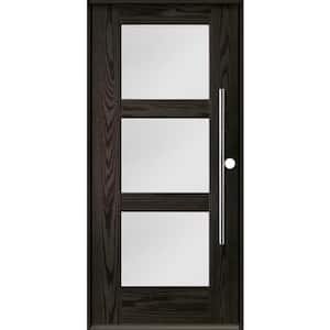 Modern Faux Pivot 36 in. x 80 in. 3-Lite Left-Hand/Inswing Satin Glass Baby Grand Stain Fiberglass Prehung Front Door