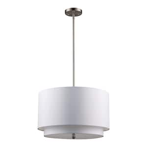 Schiffer 18 in. 3-Light Brushed Nickel Pendant Light Fixture with Ivory Drum Shade