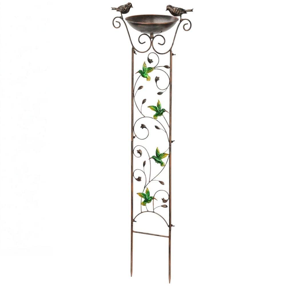 Antique Brown Iron Bird Bath Bowl with Decorative Hummingbirds Detachable Bird Bath Bowl for Garden, Potted Plants price history on PriceWatchPro