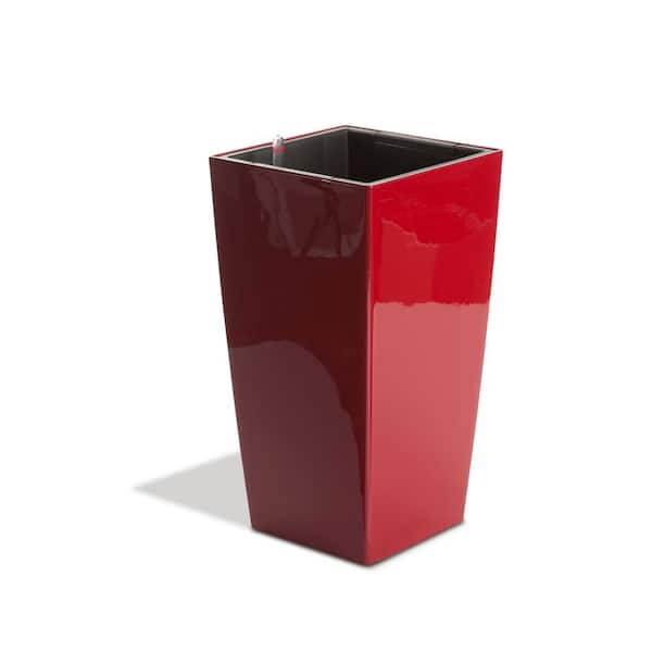 Modena 30 in. Glossy Red Taper Square Planter Self-Watering