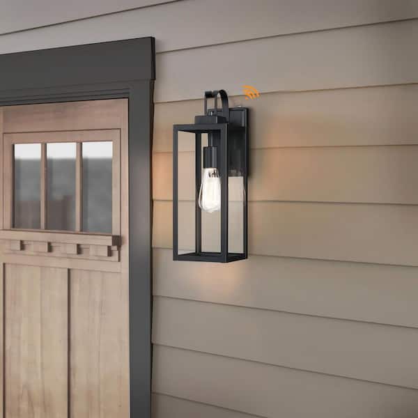 Foothill 18 in. 1-Light Matte Black Outdoor Wall Lantern Sconce with Dusk to Dawn