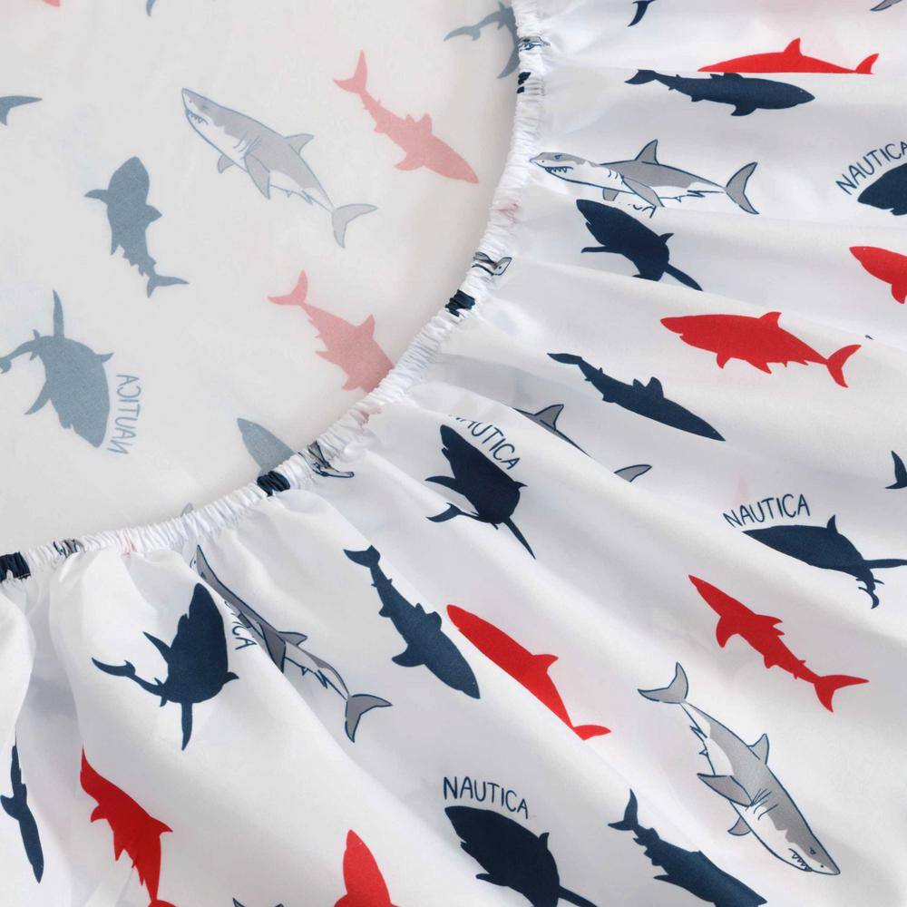Queen Black and White Shark Print Microfiber Sheet Set