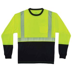Small Hi Vis Lime Black Front Long Sleeve T-Shirt